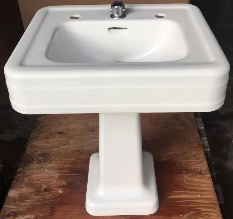 Circa 1935 Crane “Corwith” Cast Iron Pedestal sink Prop Rental DEA