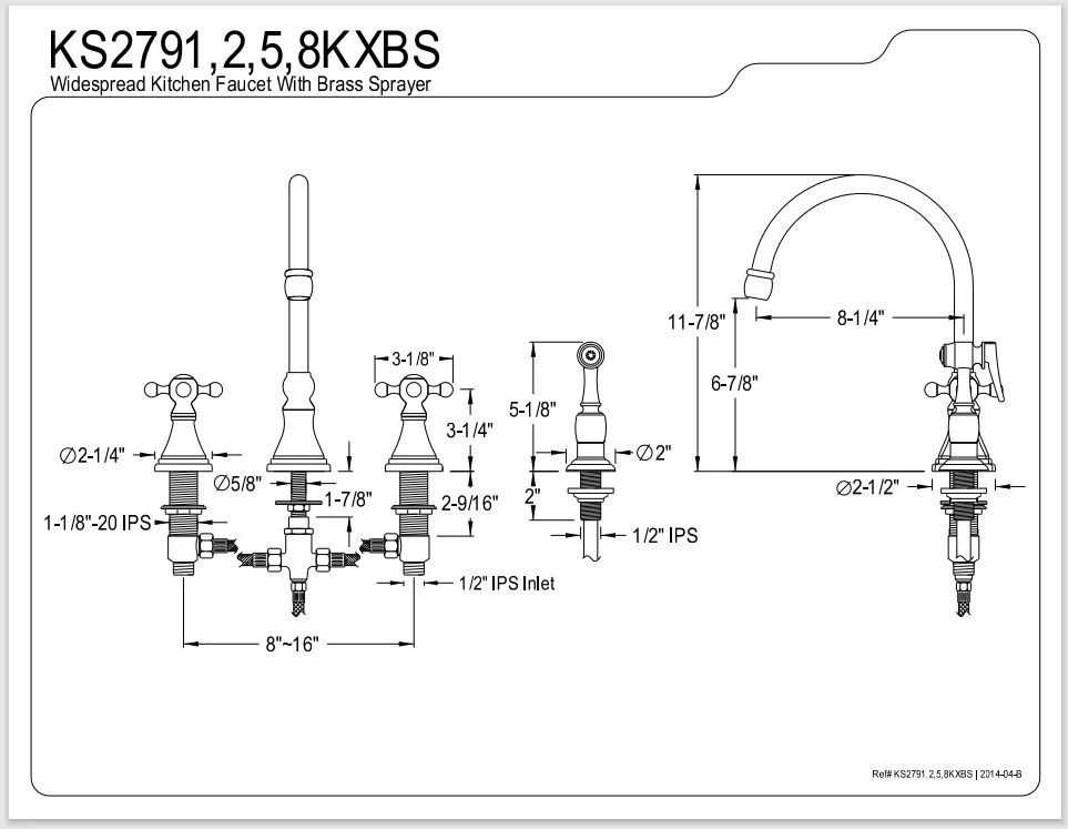 Kingston Brass Governor Widespread Kitchen Faucet DEA Bathroom