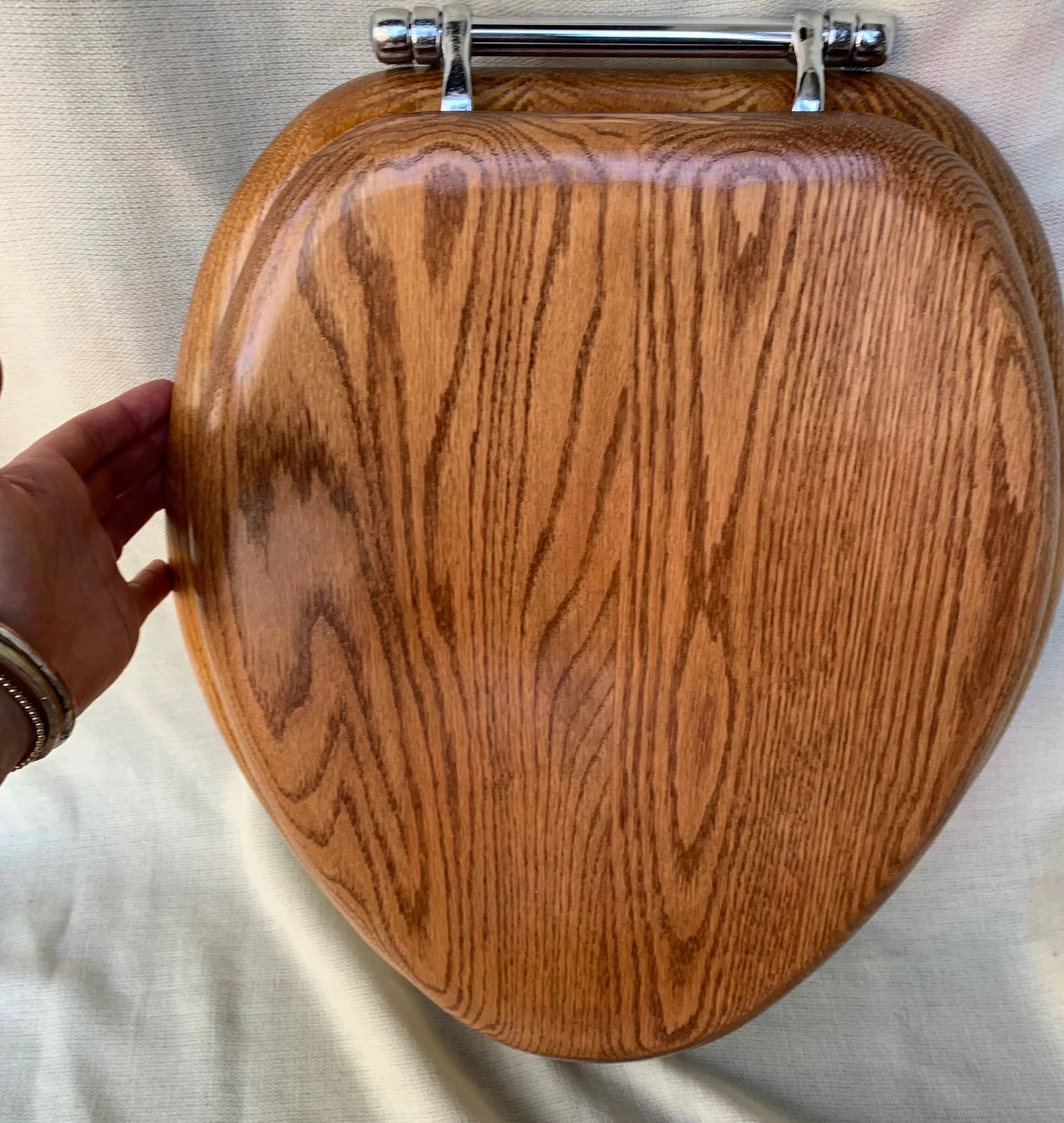 Elongated Wood Toilet Seat with Chrome Hinge B Grade DEA Bathroom