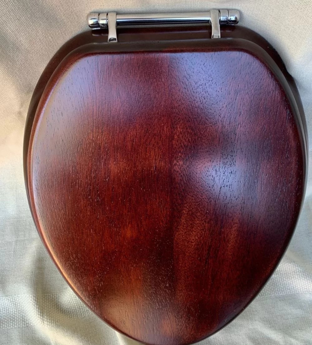 Elongated Mahogany Toilet Seat with Chrome Hinge B Grade DEA Bathroom