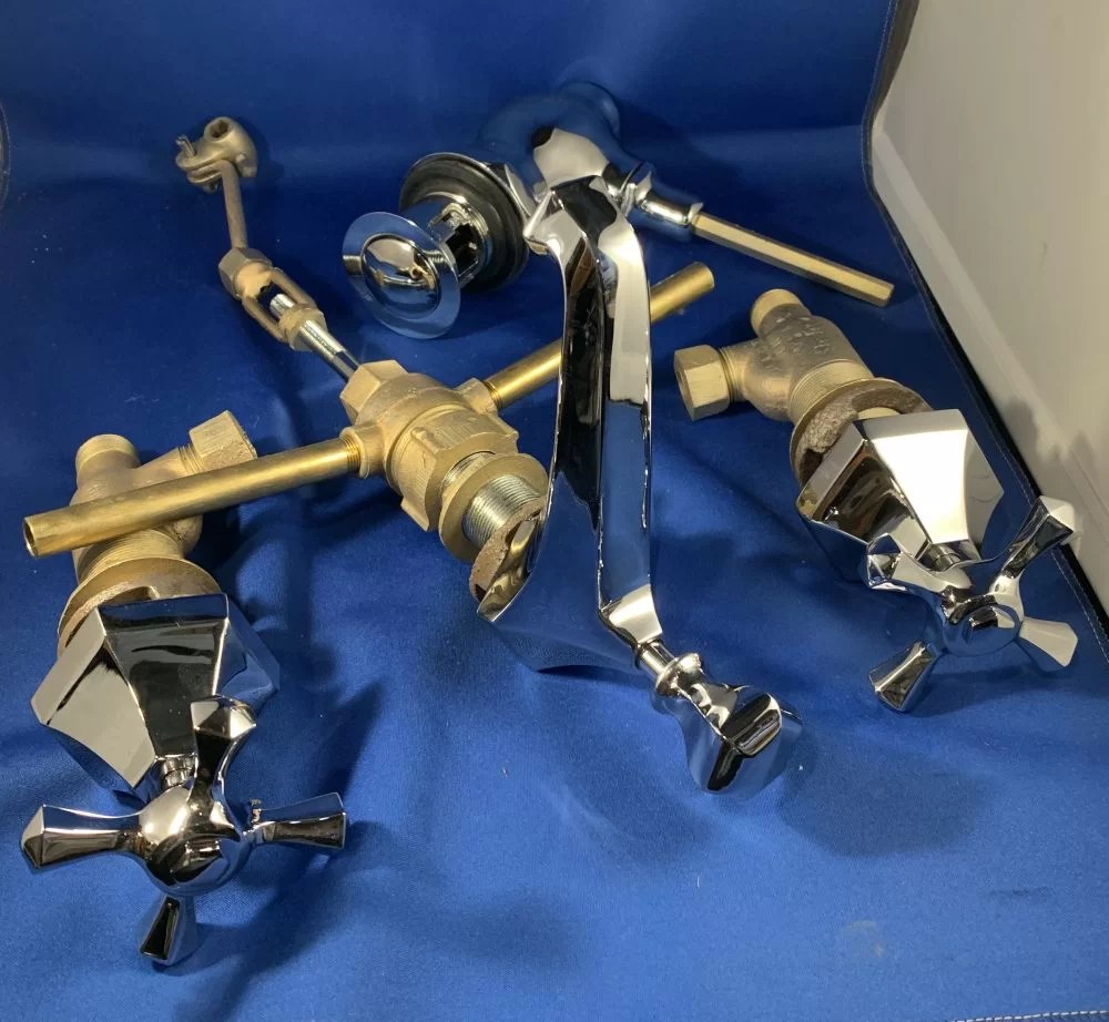 Circa 1928 Standard Widespread Lavatory Faucet and Drain DEA Bathroom