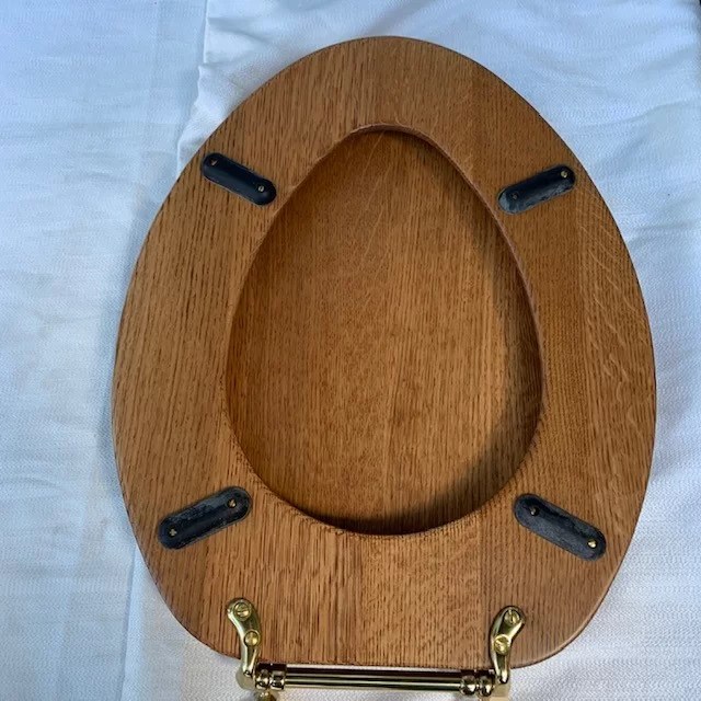 Barely B Elongated Quartersawn Oak Toilet Seat with Brass Hinge DEA