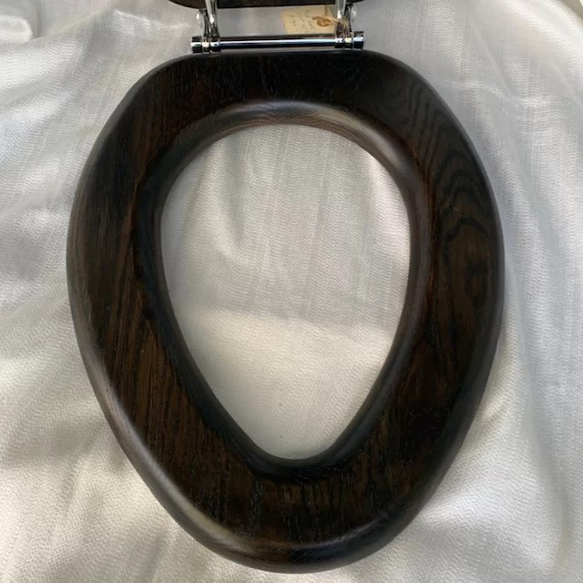 Elongated Oak Toilet Seat Dark Stain Chrome Hinge DEA Bathroom