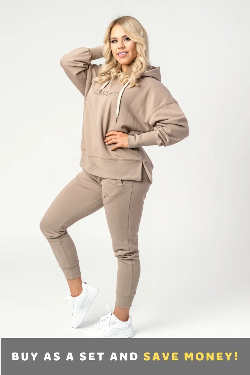 Women's sports tracksuit set NUDE beige - DEADlift Gym Wear
