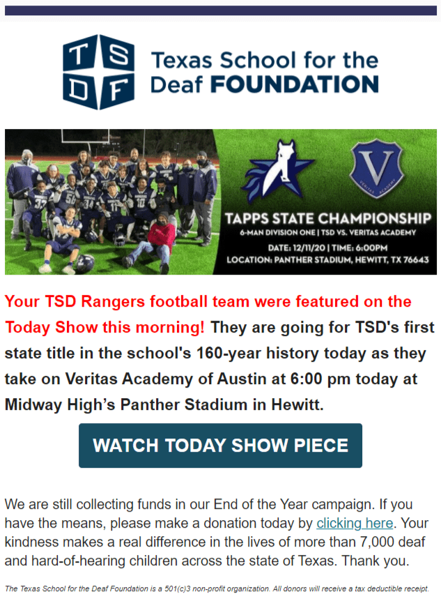 NBC’s Today Show featuring TX School for the Deaf Rangers