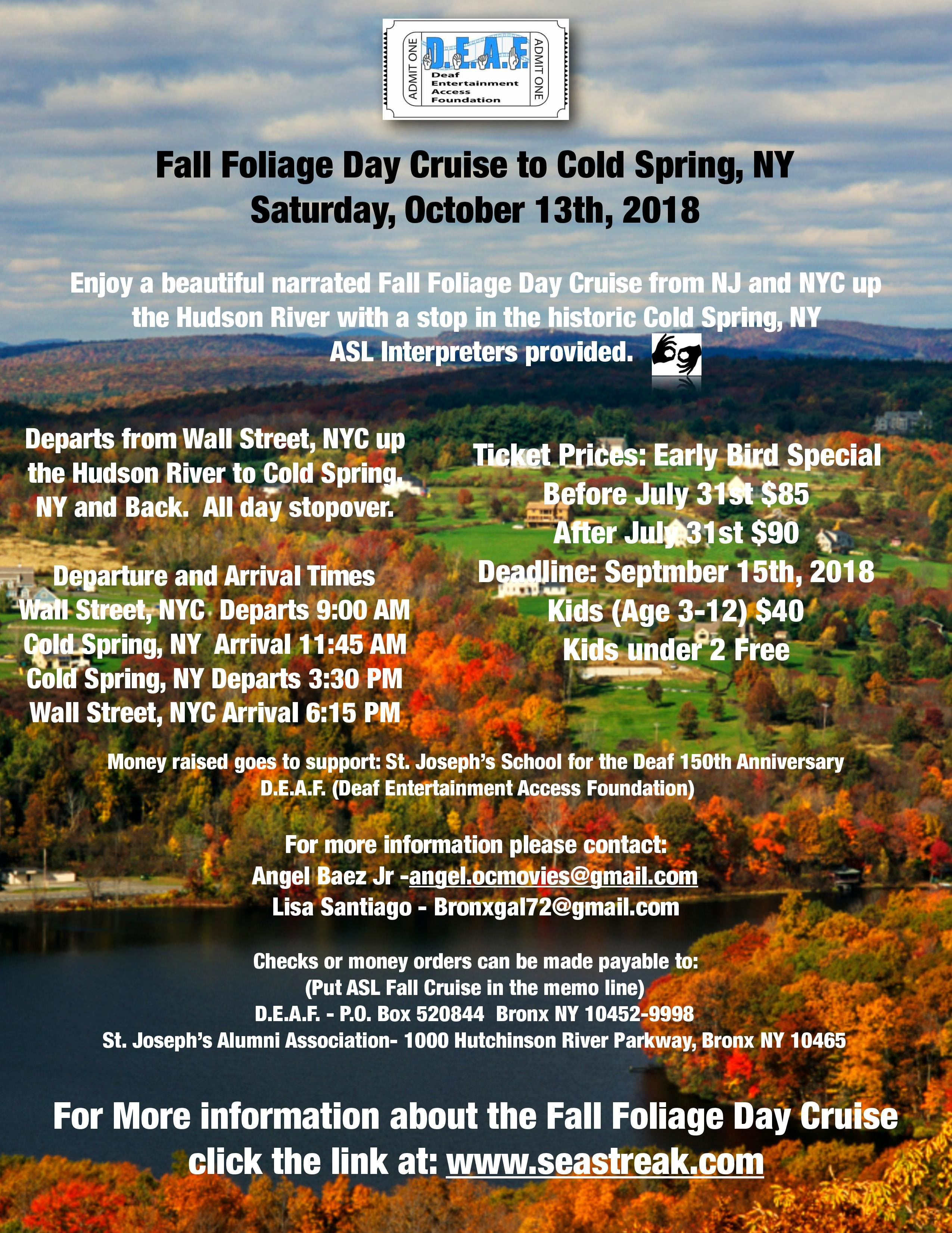 Fall Foliage Day Cruise to Cold Spring, NY DEAF NYC NEWS