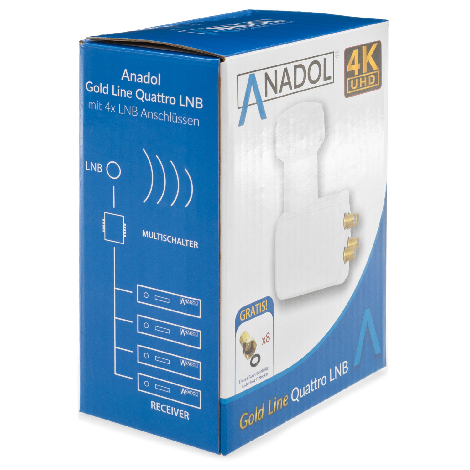 Anadol Gold Line Quattro LNB 0.1 dB 3D 4K FHD+ SKY 4 Teilnehmer inkl F
