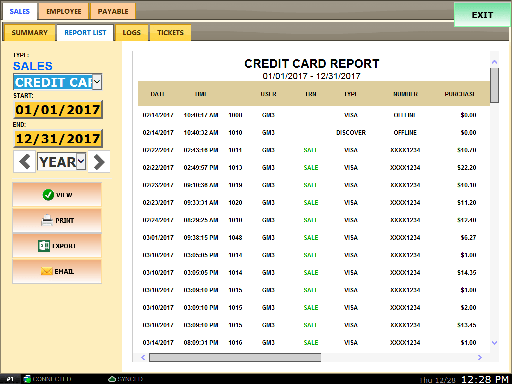 Credit Card Transaction Report Goldenkey POS