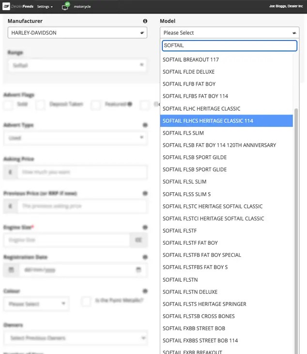 Motorcycle Make and Model Data Accurate and Very Detailed