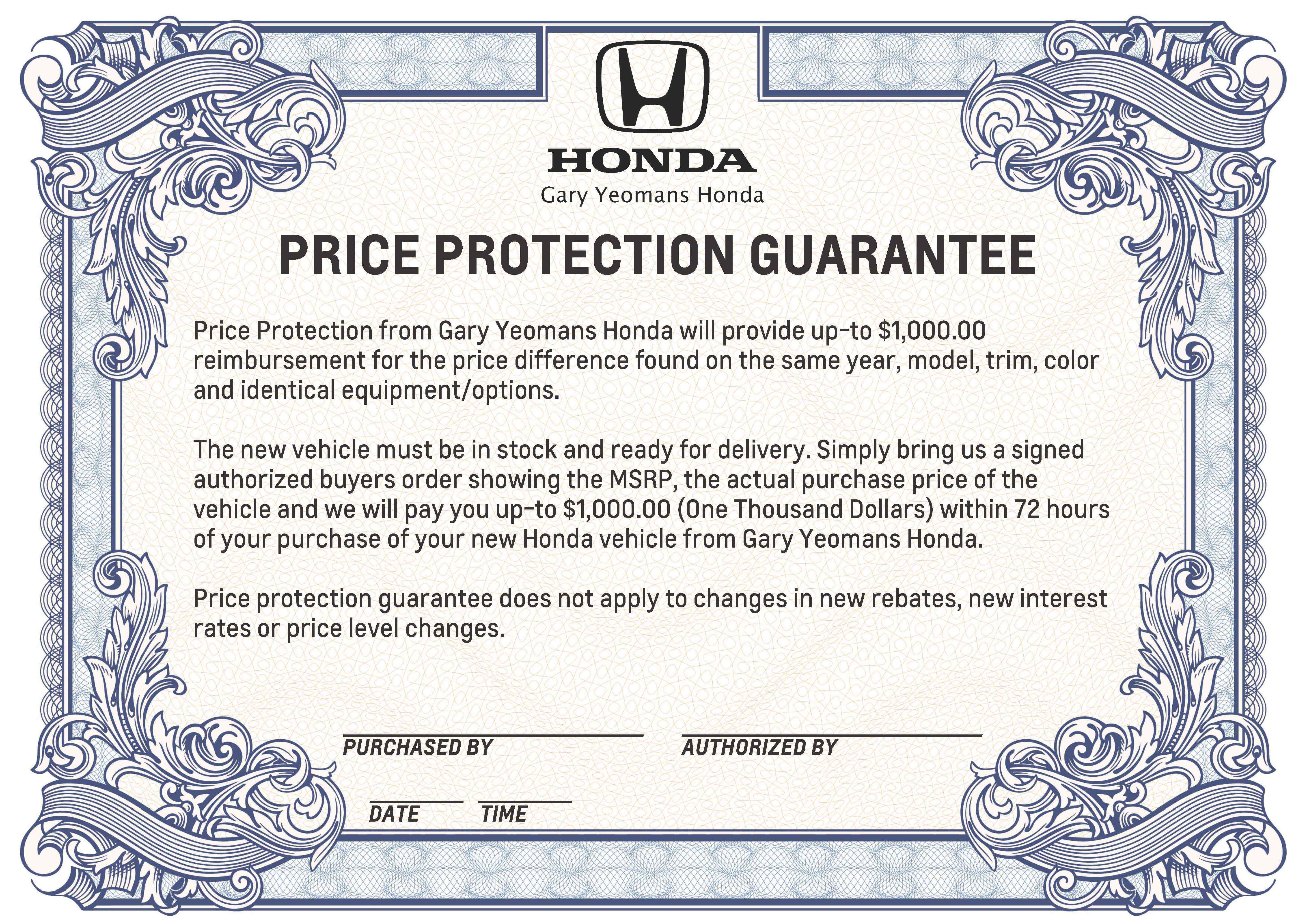 Price Protection Guarantee Gary Yeomans Honda