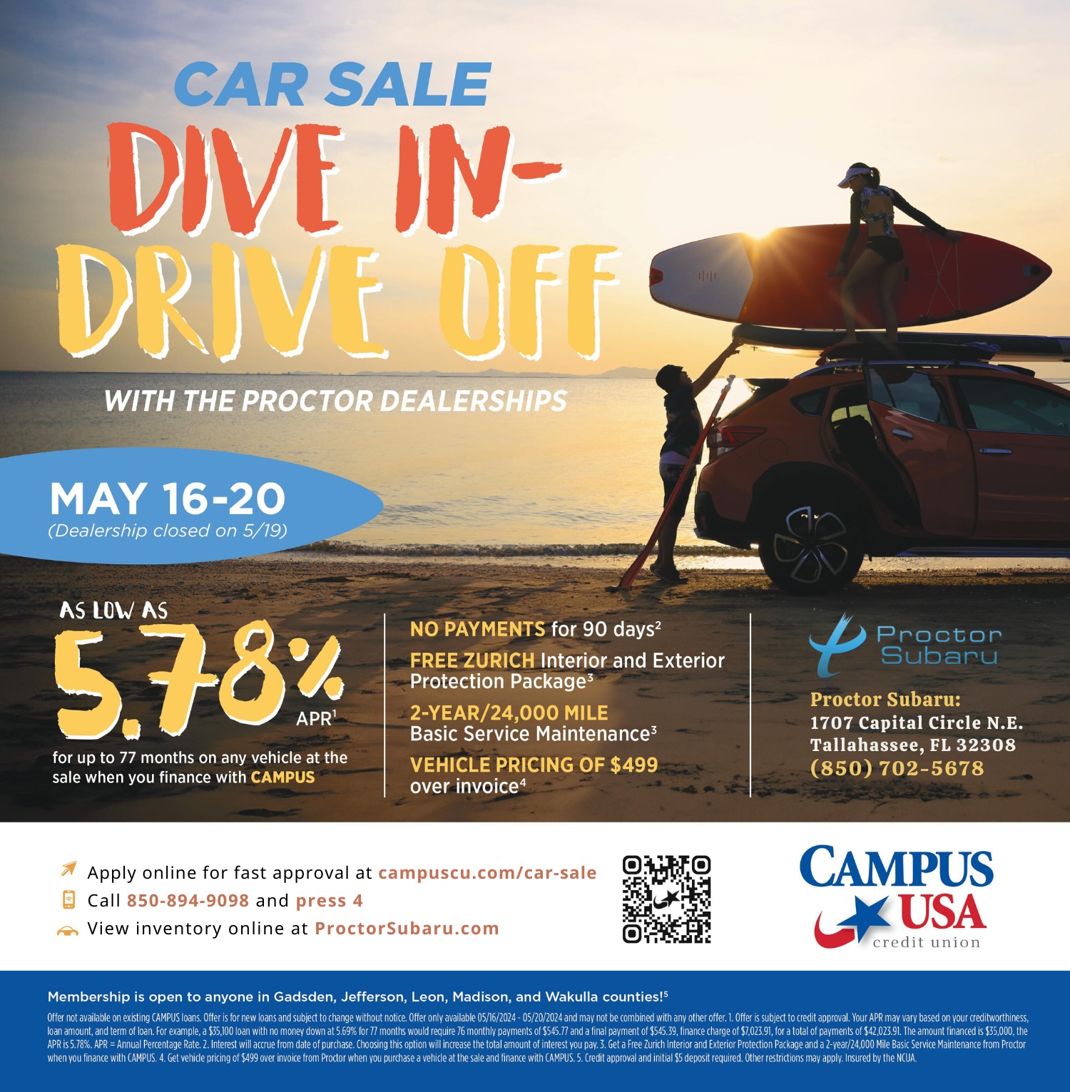 Proctor Subaru & Campus USA Credit Union Car Sale Limited Time Offer