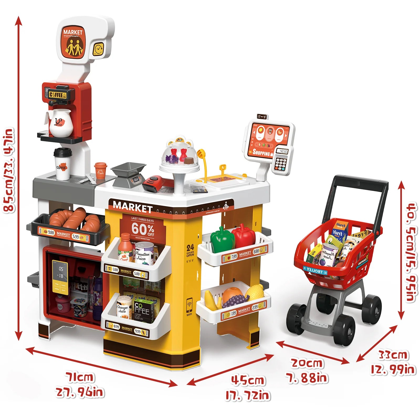 65 PCS Grocery Store Playset Pretend Supermarket Playset for Kids w/ S deaotoys