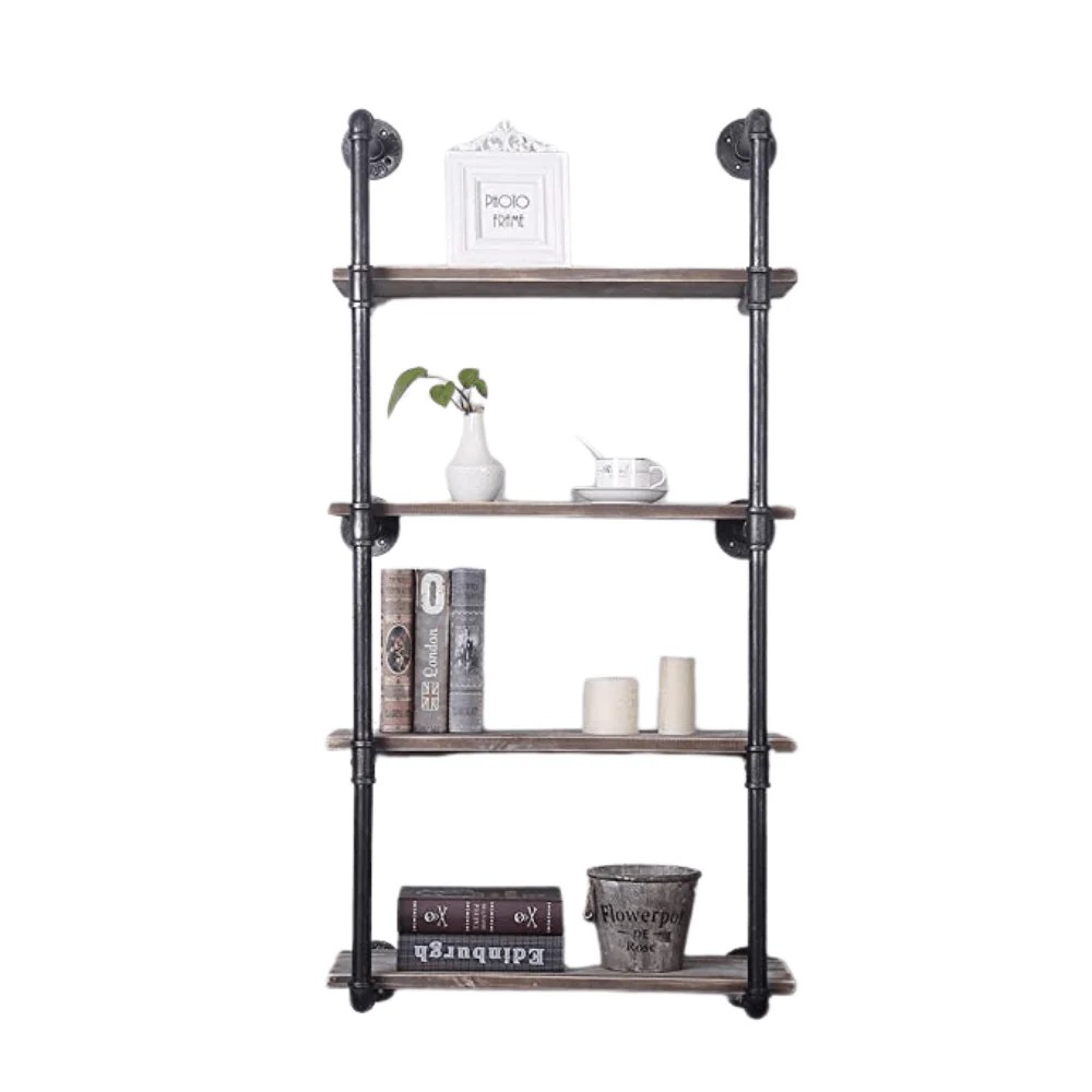 Pipe Shelves [4 Tier 24in] 100 Natural Solid Wood Industrial