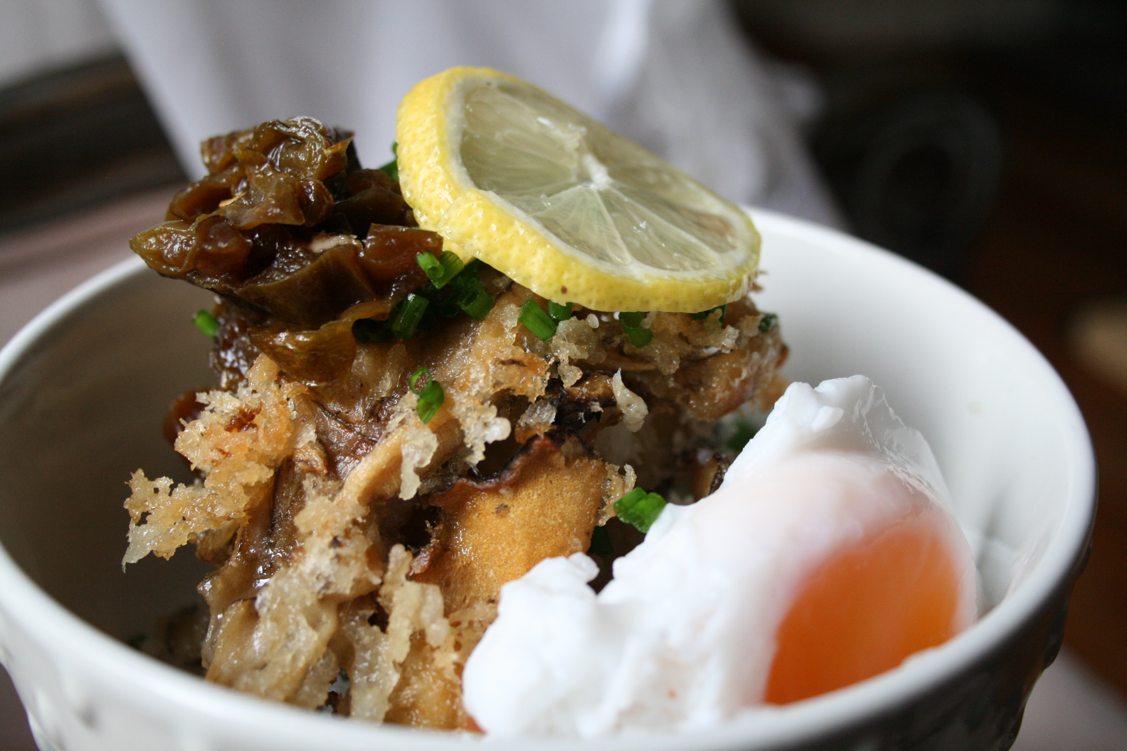Maitake Tempura with Sweet Soy Braised Poblano Peppers Dear Juneberry…