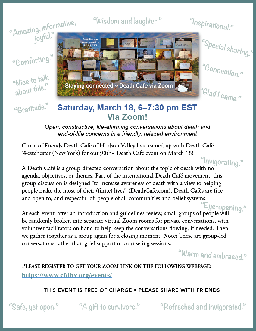 Online Death Cafe, EDT New Yorkbased (all