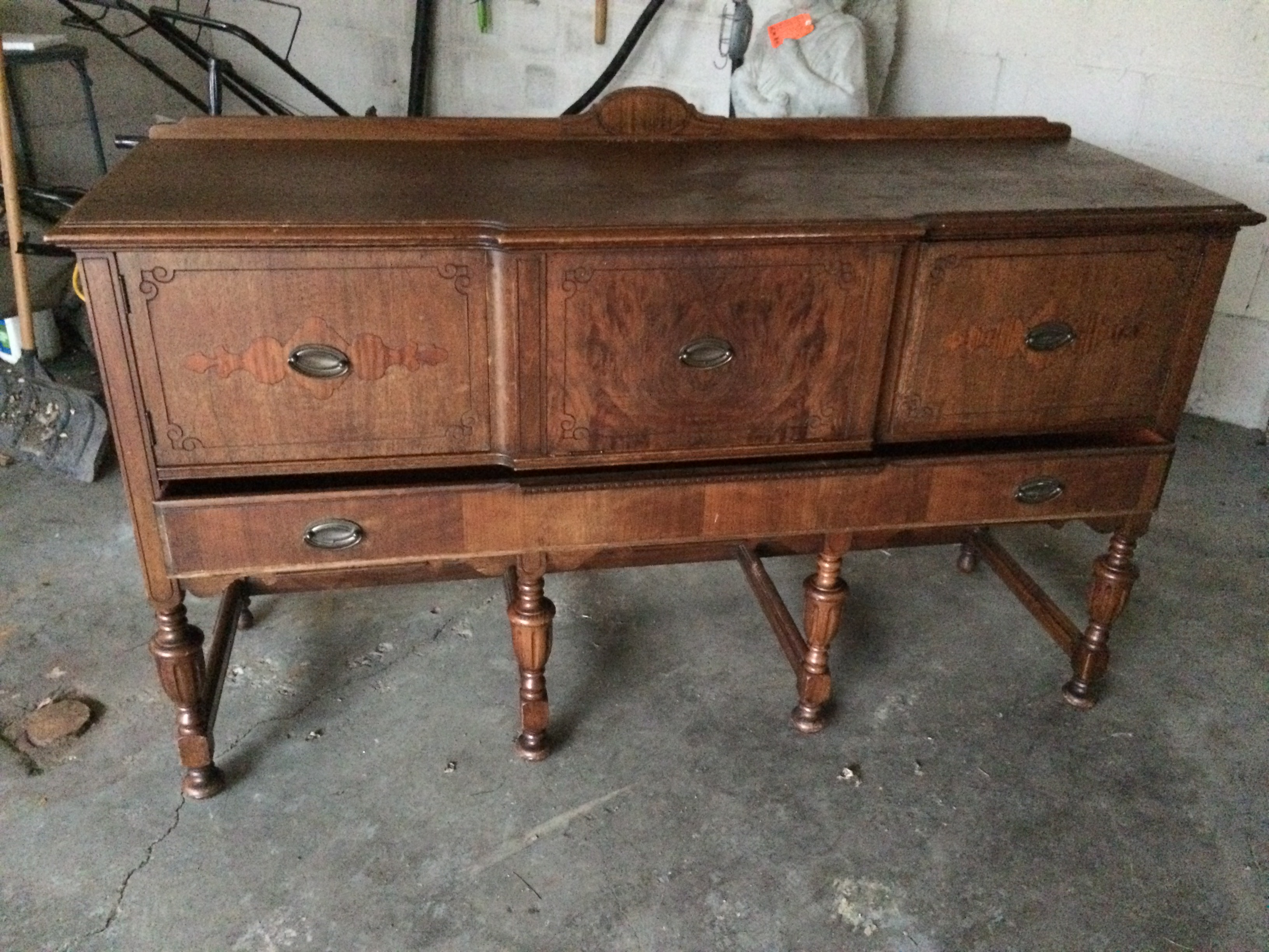 Antique buffet to double sink bathroom vanity Before House on Winchester Deb and Danelle