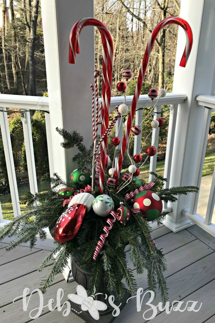 DIY Lighted Candy Cane Christmas Urns Add Whimsy Debbee's Buzz