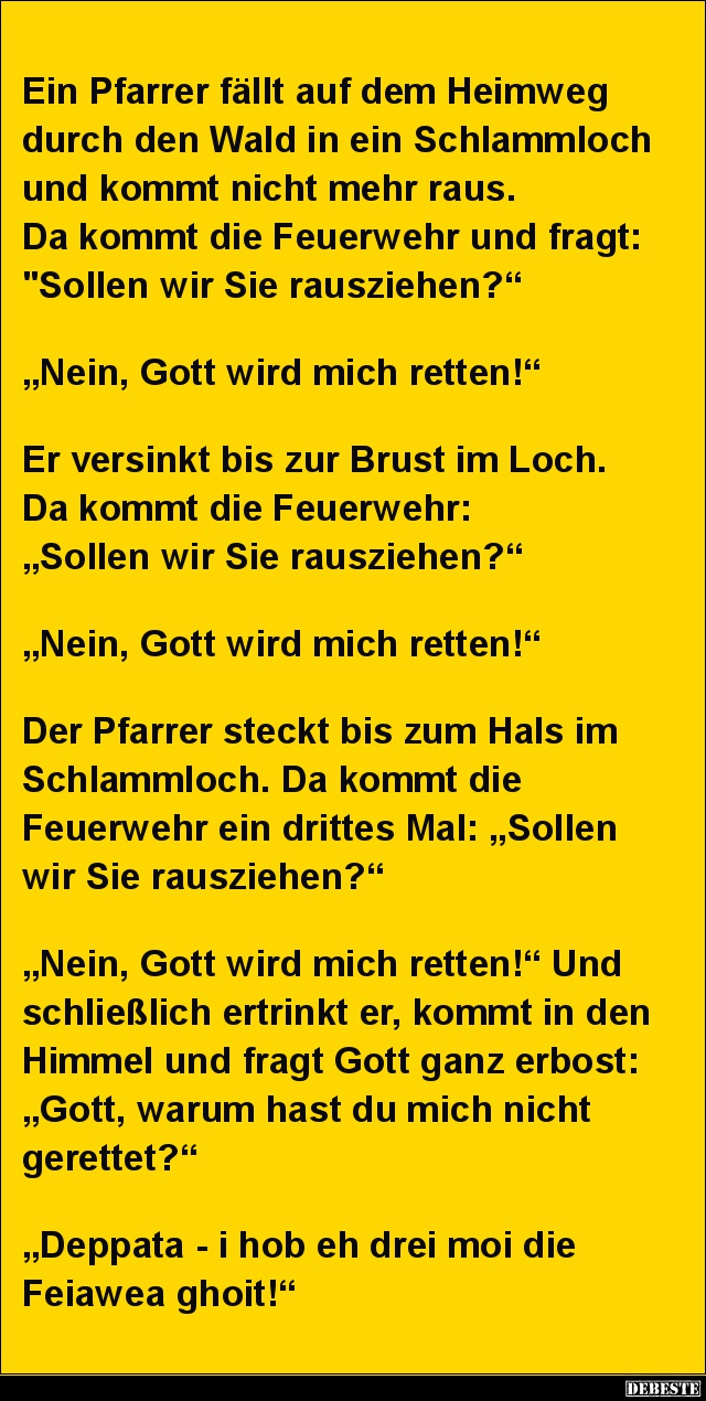 Ein Pfarrer fällt auf dem Heimweg durch den Wald.. Lustige Bilder