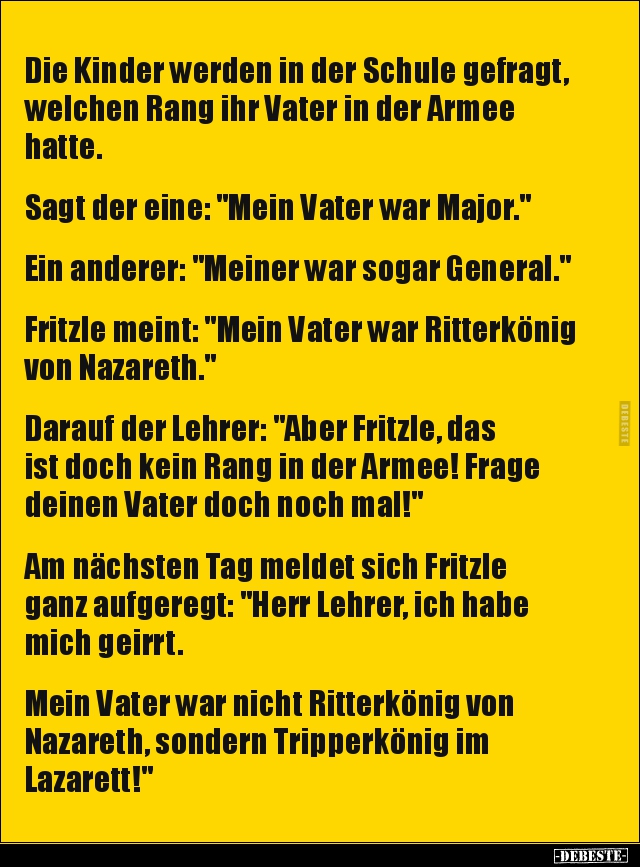 Die Kinder werden in der Schule gefragt, welchen Rang ihr.. Lustige