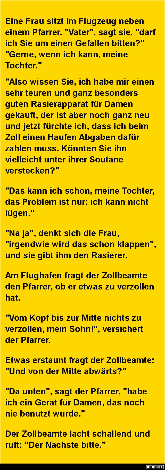 Eine Frau sitzt im Flugzeug neben einem Pfarrer