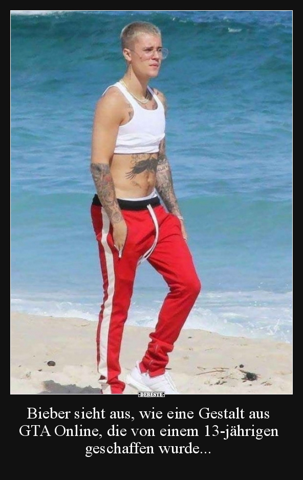 Bieber sieht aus, wie eine Gestalt aus GTA Online, die von.. Lustige Bilder, Sprüche, Witze