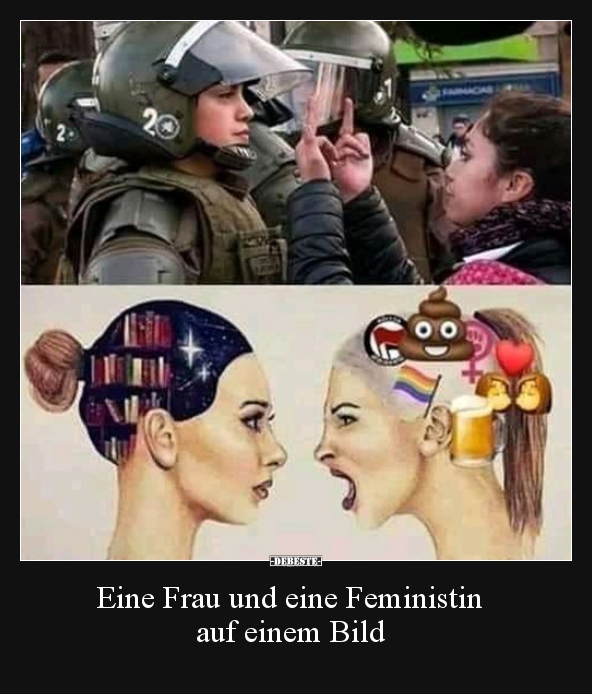 Eine Frau und eine Feministin auf einem Bild.. Lustige Bilder