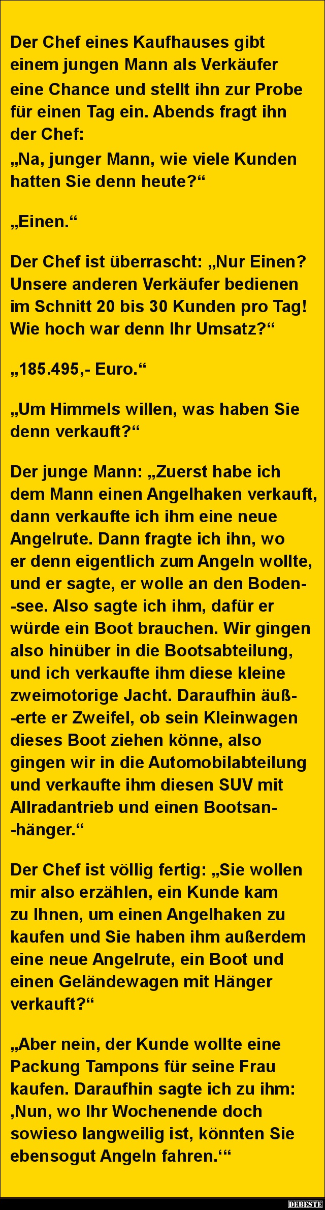 Der Chef eines Kaufhauses gibt einem jungen Mann.. Lustige Bilder, Sprüche, Witze, echt lustig