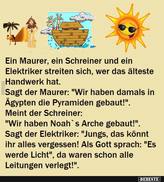 Ein Maurer, ein Schreiner und eine Elektriker streiten sich.. Lustige