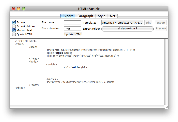Creating an article in HTML with Tinderbox