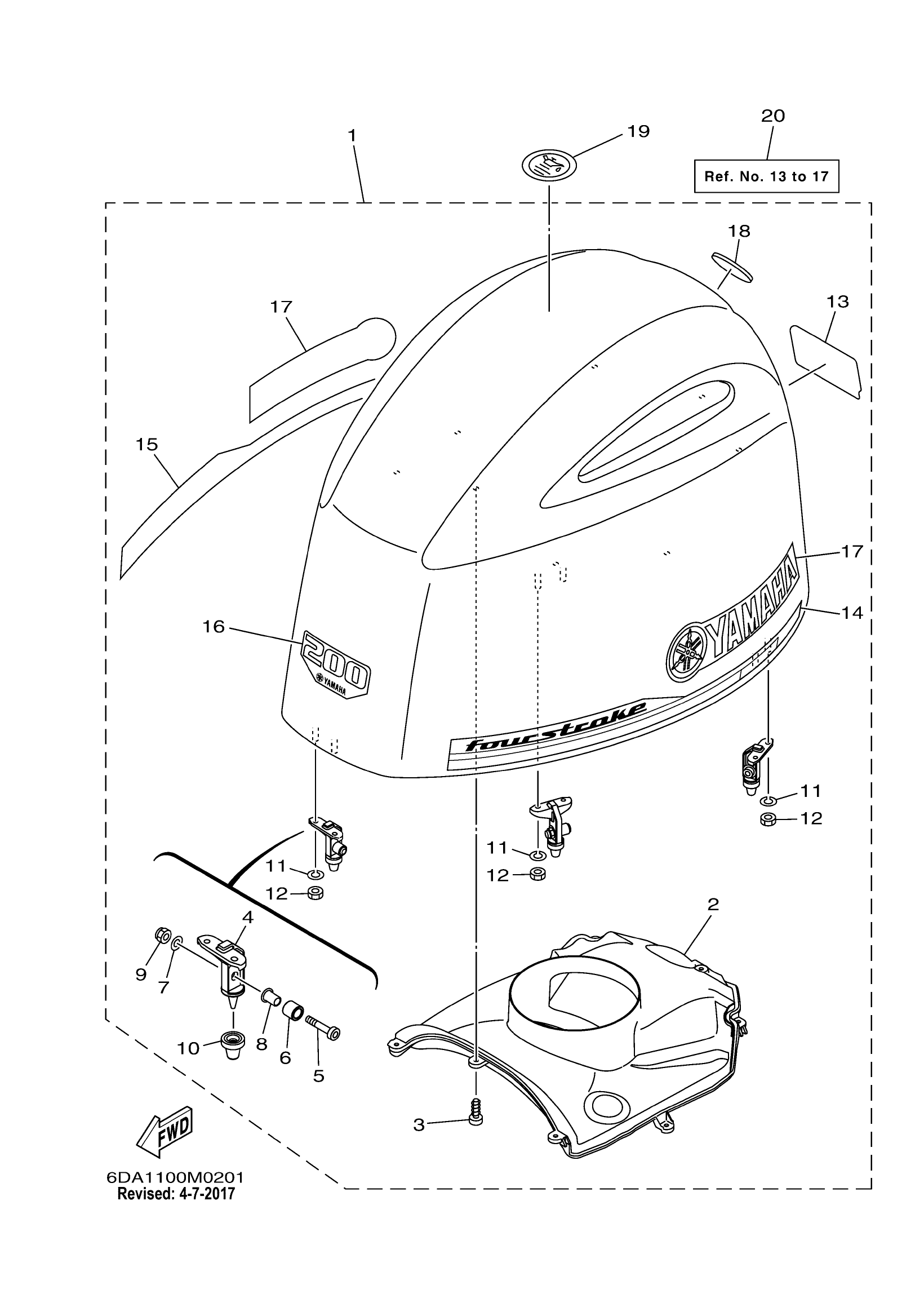 2015 Yamaha Outboard 200hp F200B & LF200B ( I4 2.8L) F200XB 0113