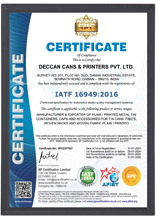 Certification & Accolades Deccan Cans