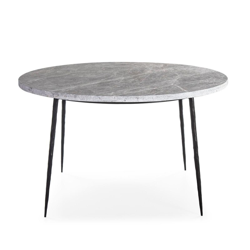 Mesa redonda de metal forjado y tapa de mármol gris