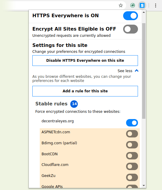 Decentraleyes Configure HTTPS Everywhere