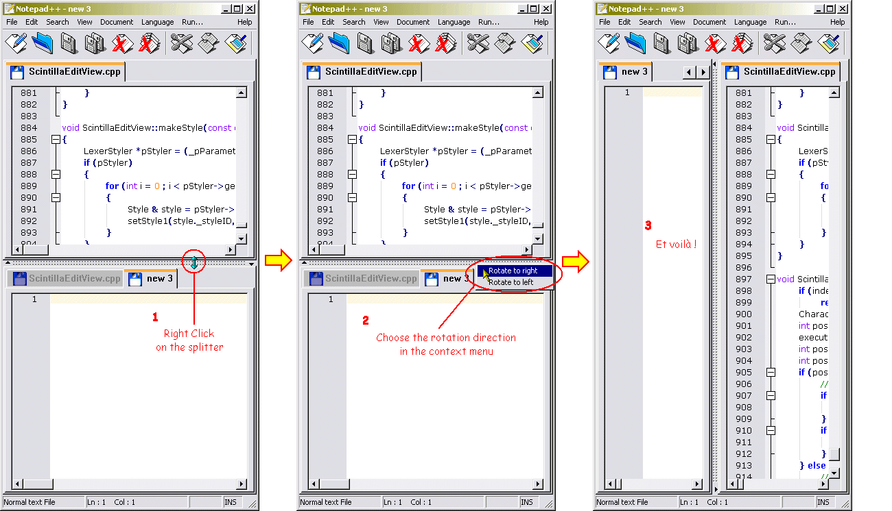 TIP Horizontal Split Screen in NotePad++ Decidedly