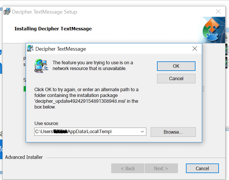 I get an error saying "The feature you are trying to use is on a