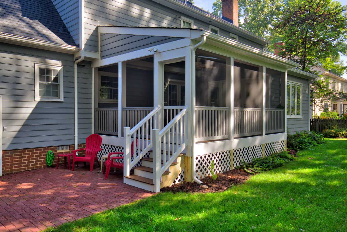 Screened Back Porch and Brick Patio with Outdoor Furniture Designed by