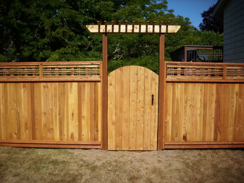 Japanese lattice top fence cedar gate with arbor Deck Masters, llc Portland, OR