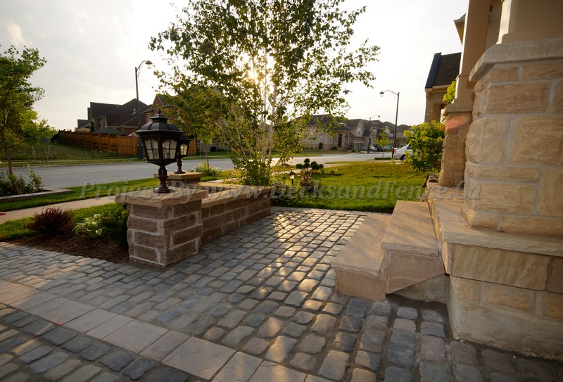 Interlock driveway and front patio design Toronto decks design & deck