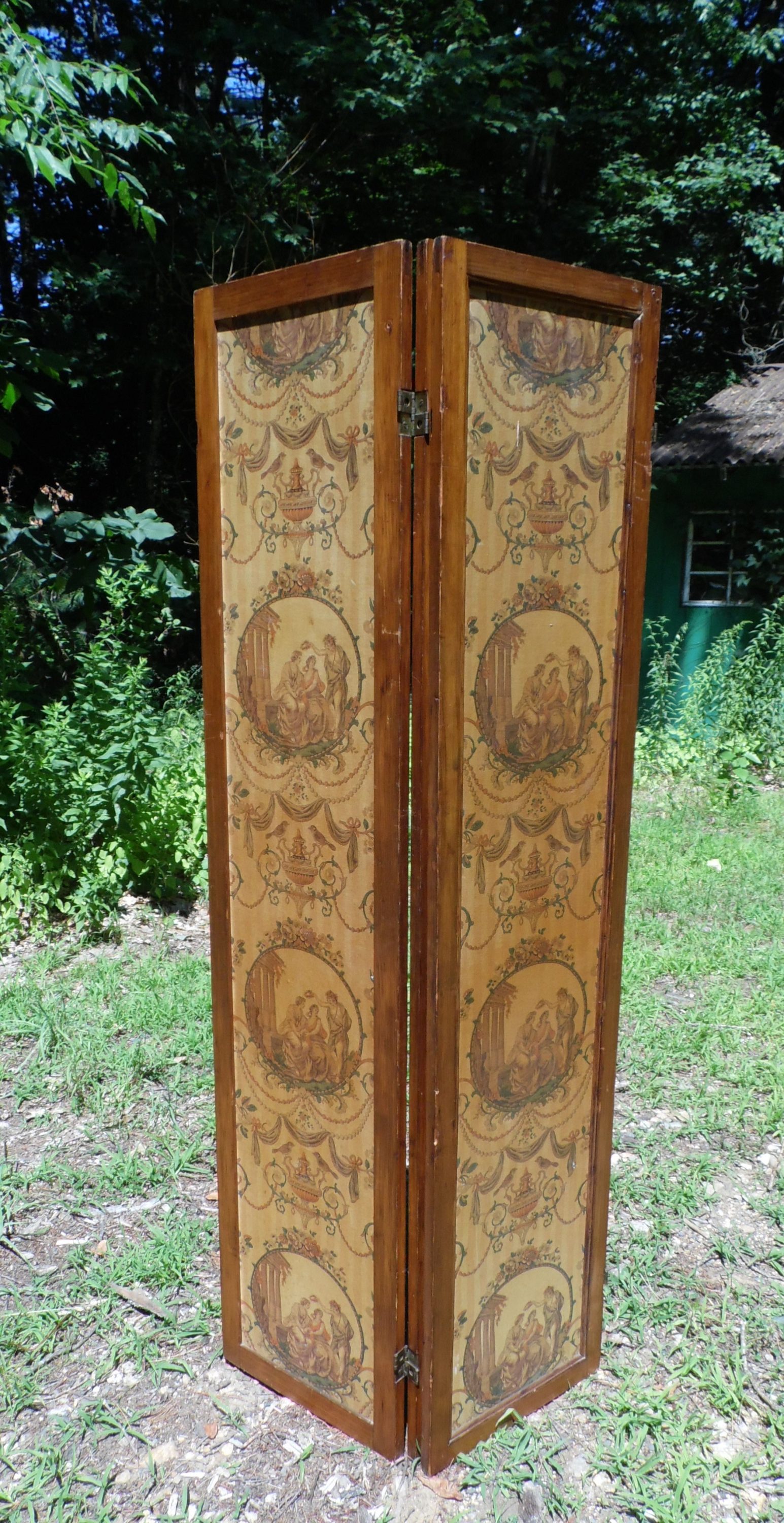 Vintage 3 Panel Folding Room Divider Double Sided Privacy Dressing