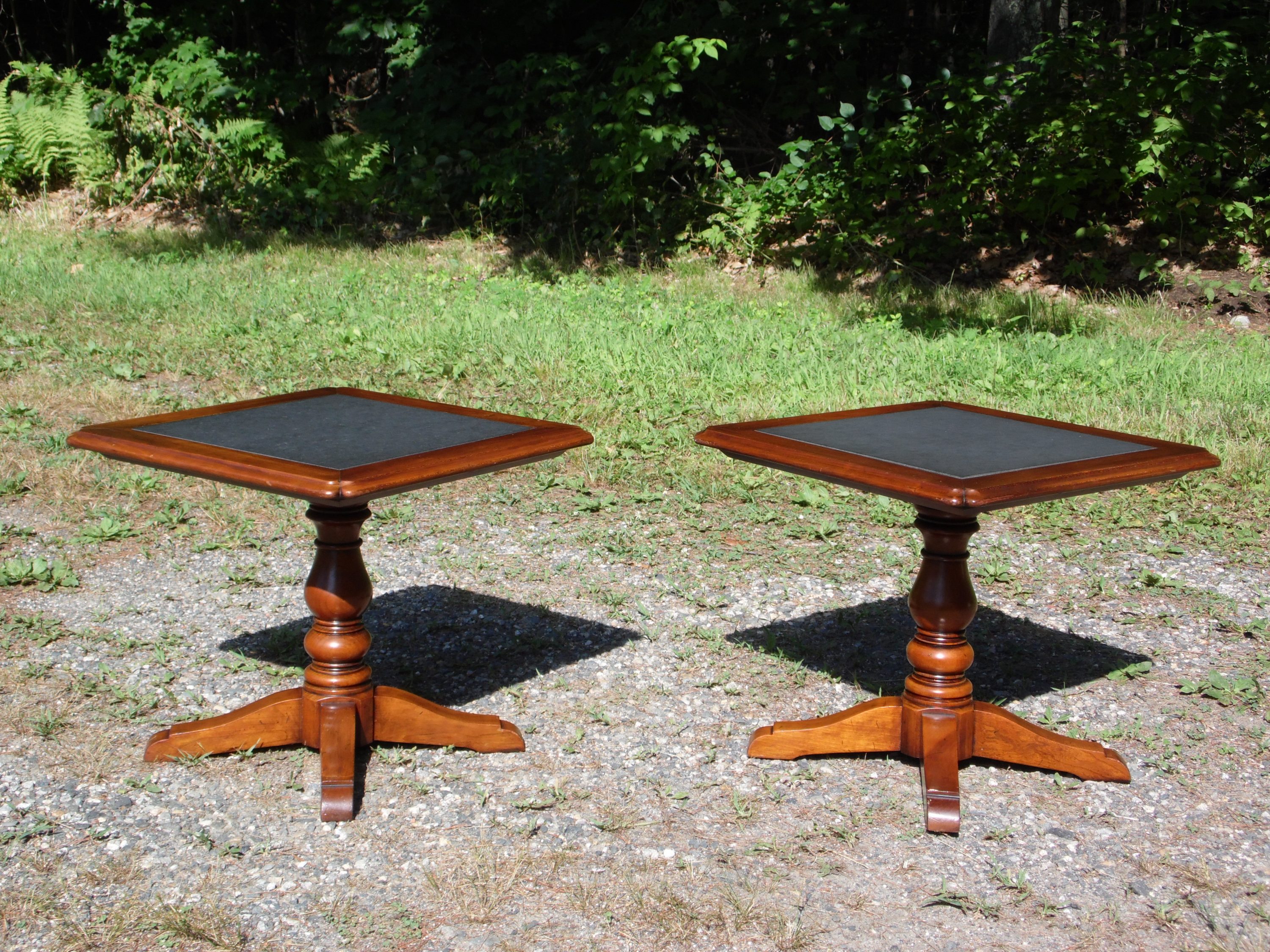 Vintage Pair Statton Oldtowne Solid Cherry Stone Top Pedestal End