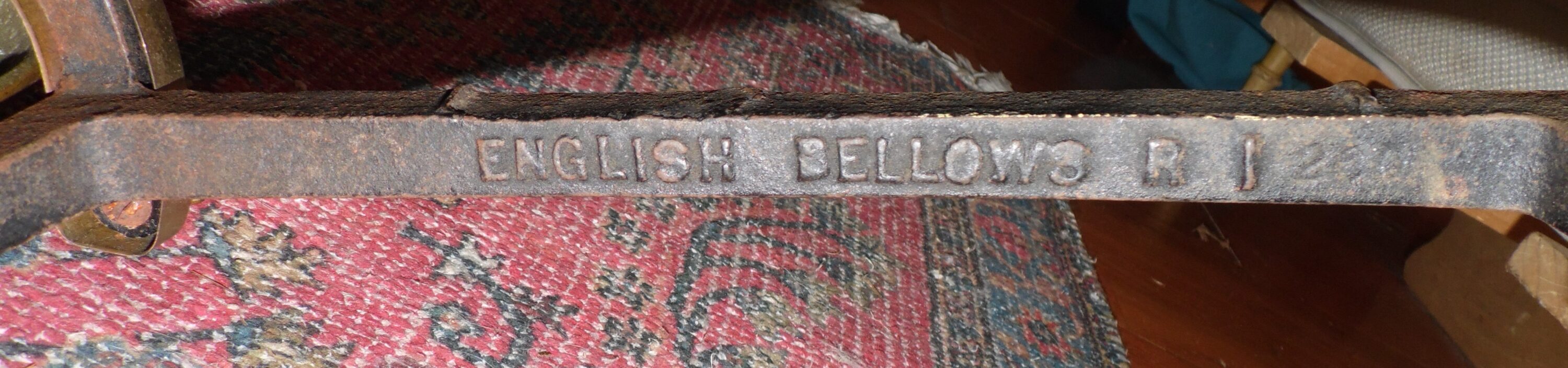 Antique Pair English Bellows Brass Fireplace Andirons Fire Dogs Log