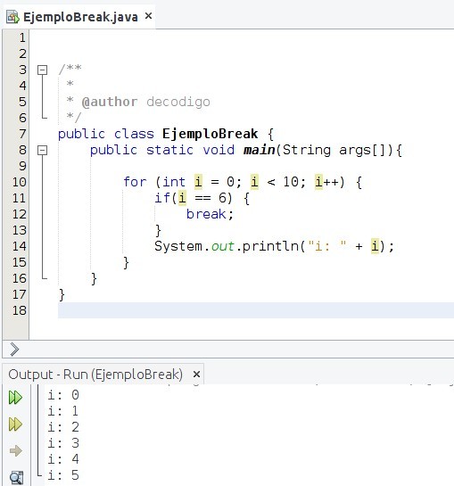 Java Uso de break y continue en el ciclo for y while