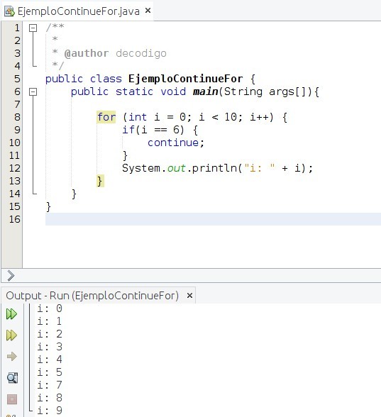 Java Uso de break y continue en el ciclo for y while