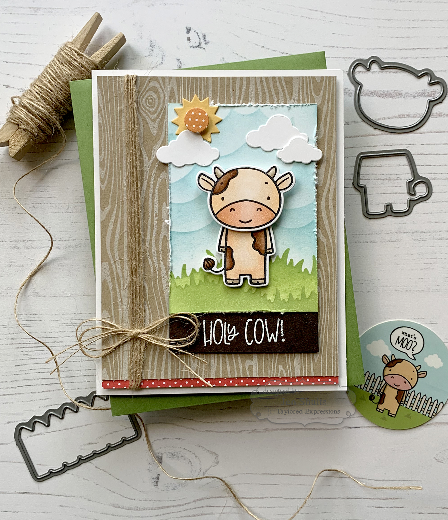 Holy Cow, handmade card by Jen Shults using Taylored Expressions stamps and dies.
