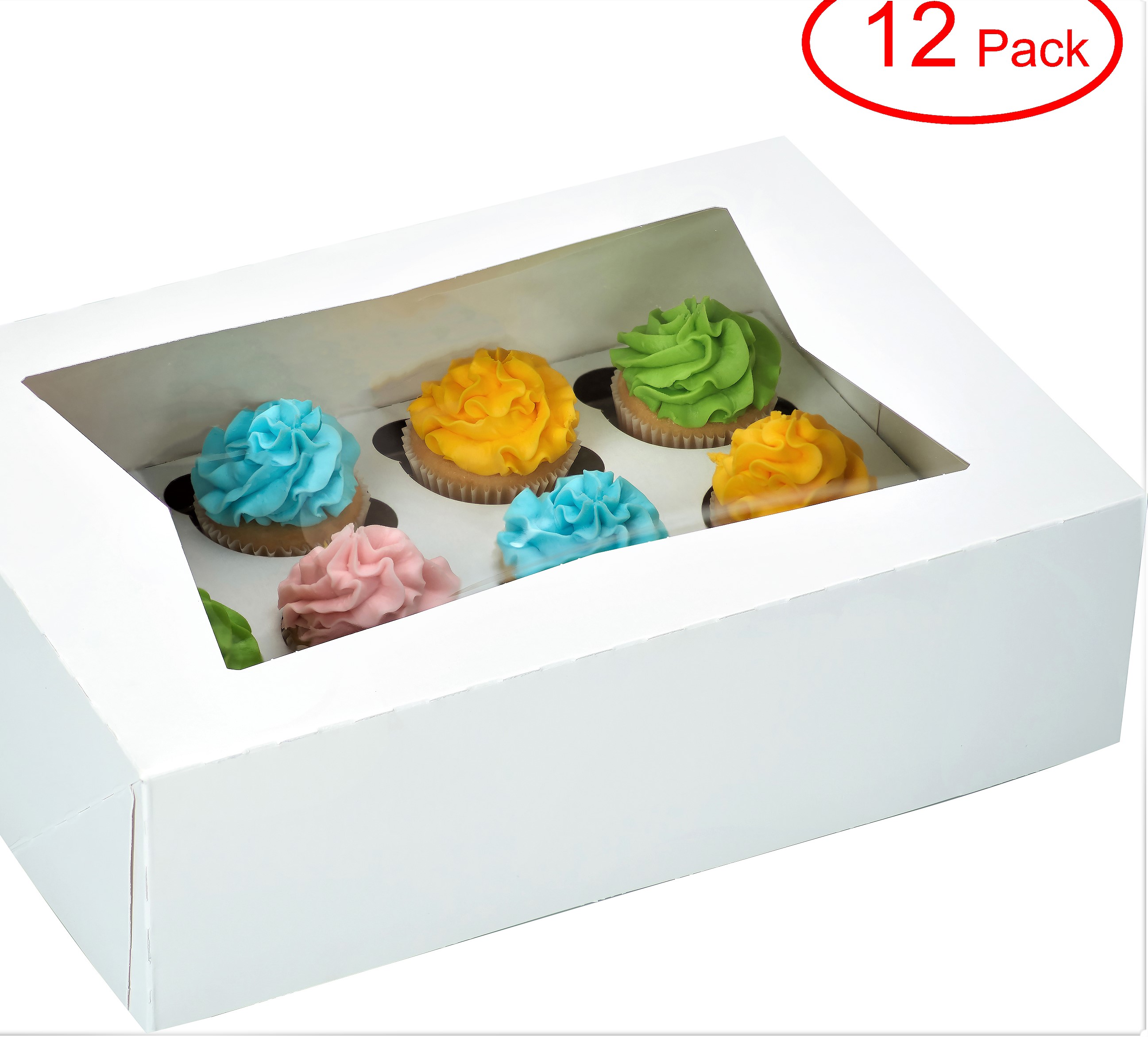 Decony Window Cupcake Boxes with Insert Fits 12 Standard Size Cupcakes