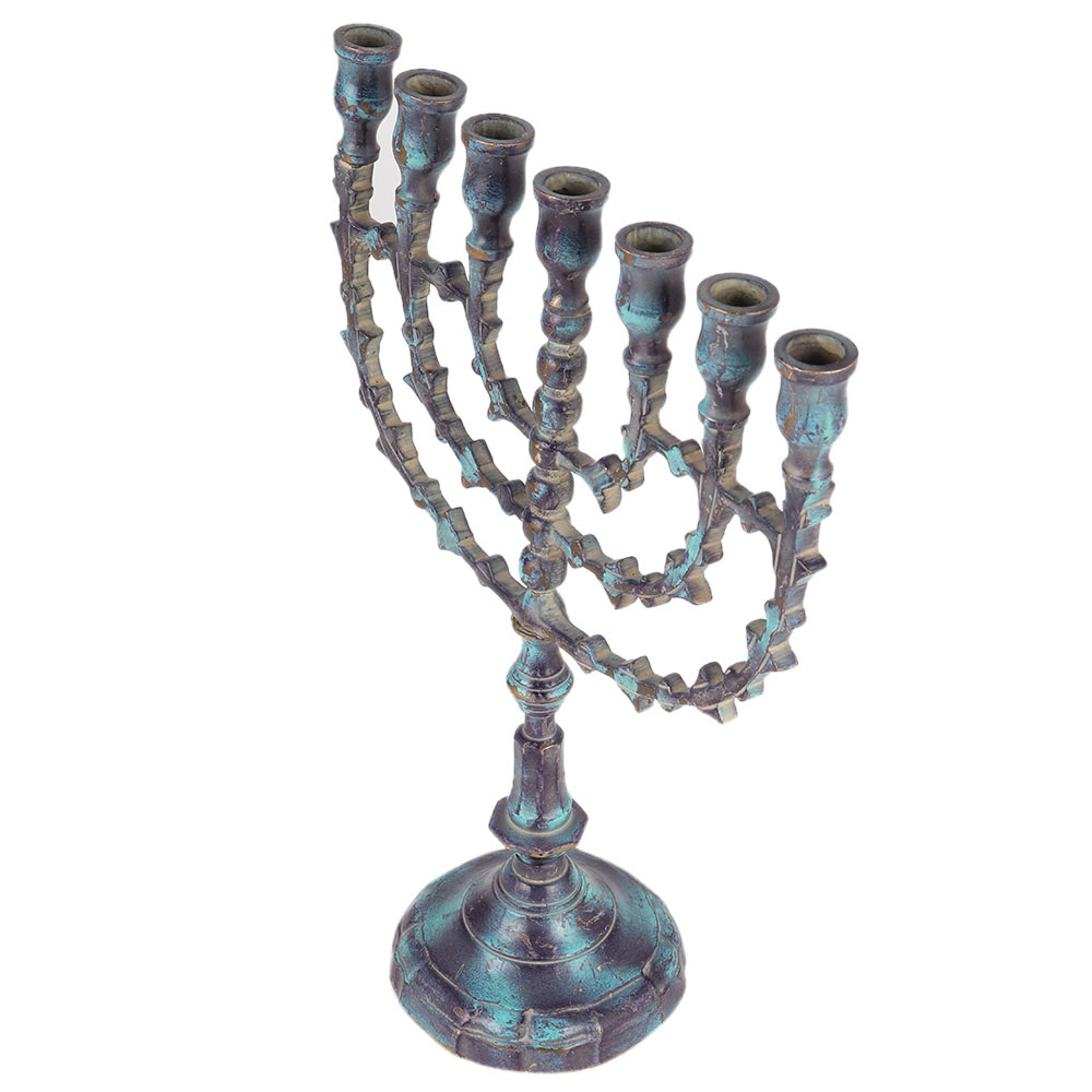 Seven Branch Brass Menorah Candle Holder In Patina Finish Decor Neo