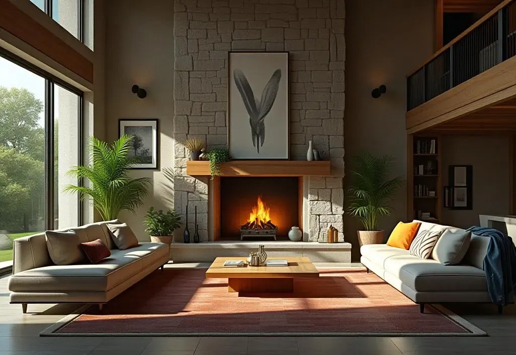 Rustic Modern Living Room Blending Contemporary and Cozy Decor Angle