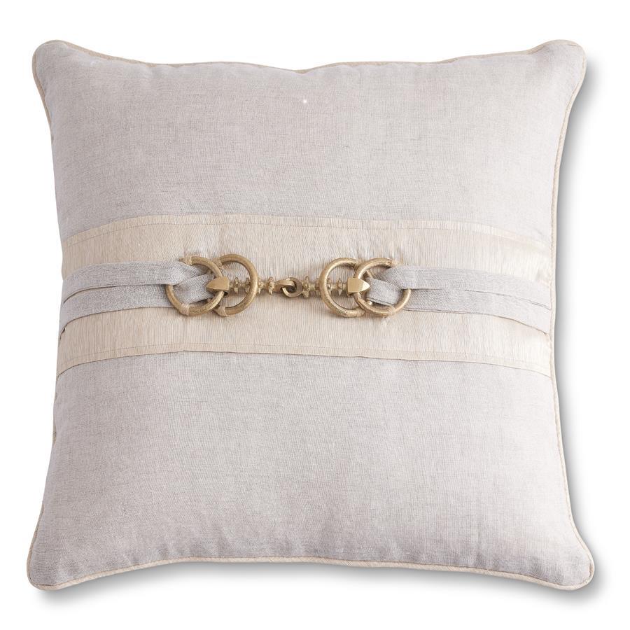 SQUARE CREAM LINEN PILLOW WITH GOLD HORSE BIT BUCKLE Decorating with Debbie