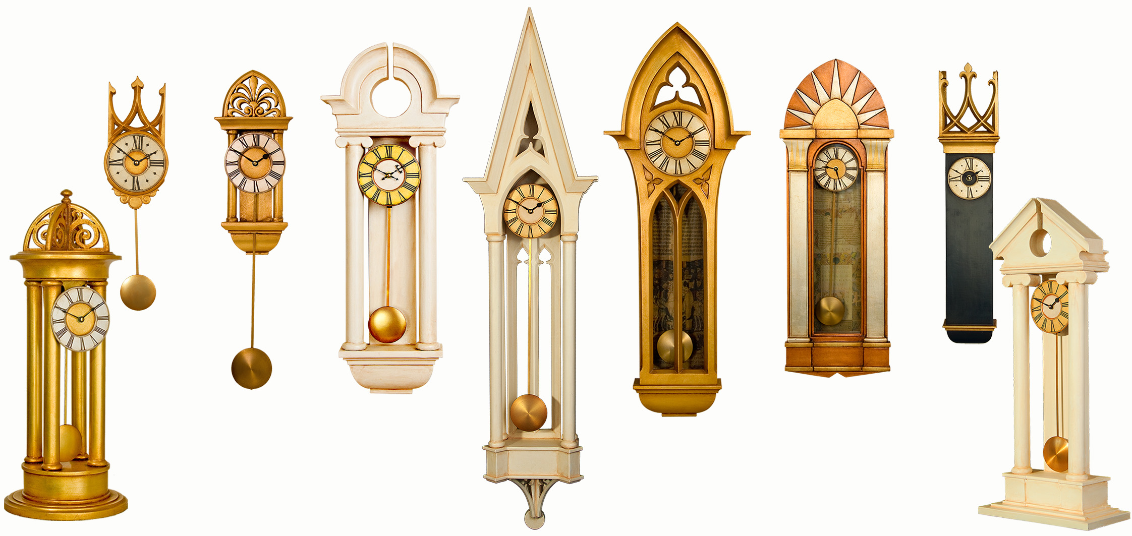 A stunningly stylish collection of handmade pendulum clocks.