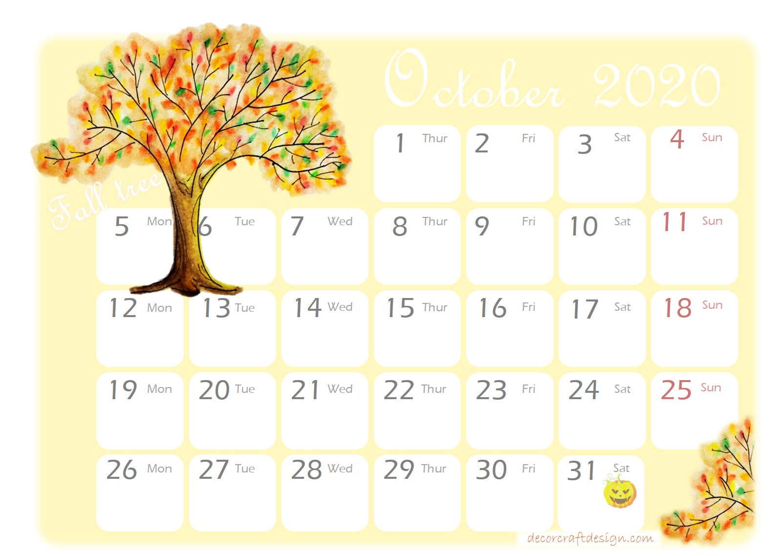 Fall Foliage Calendar 2020 Free Printable October 2020 Calendar Decor Craft Design